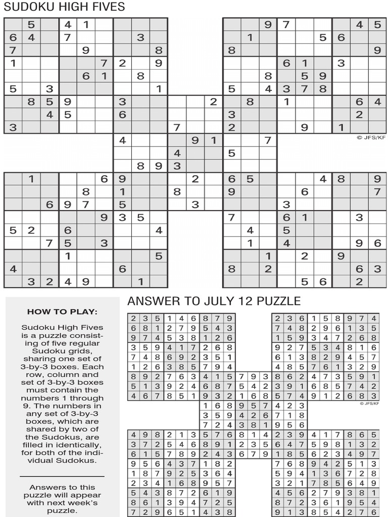 Online Sudoku High Five, July 19