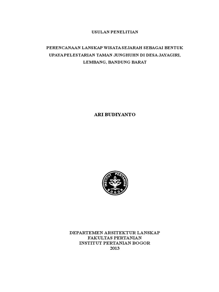 Contoh Cover Proposal Usulan Penelitian Ipb 2013