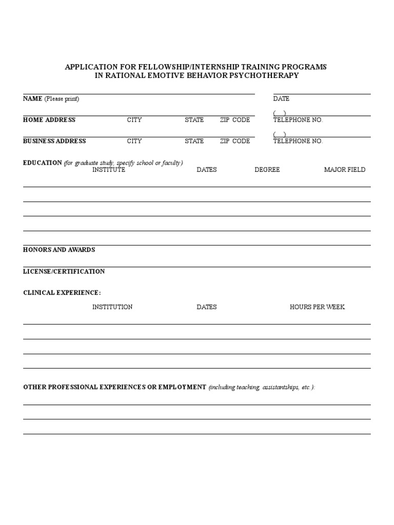 Fellowship Application for REBT Training | PDF