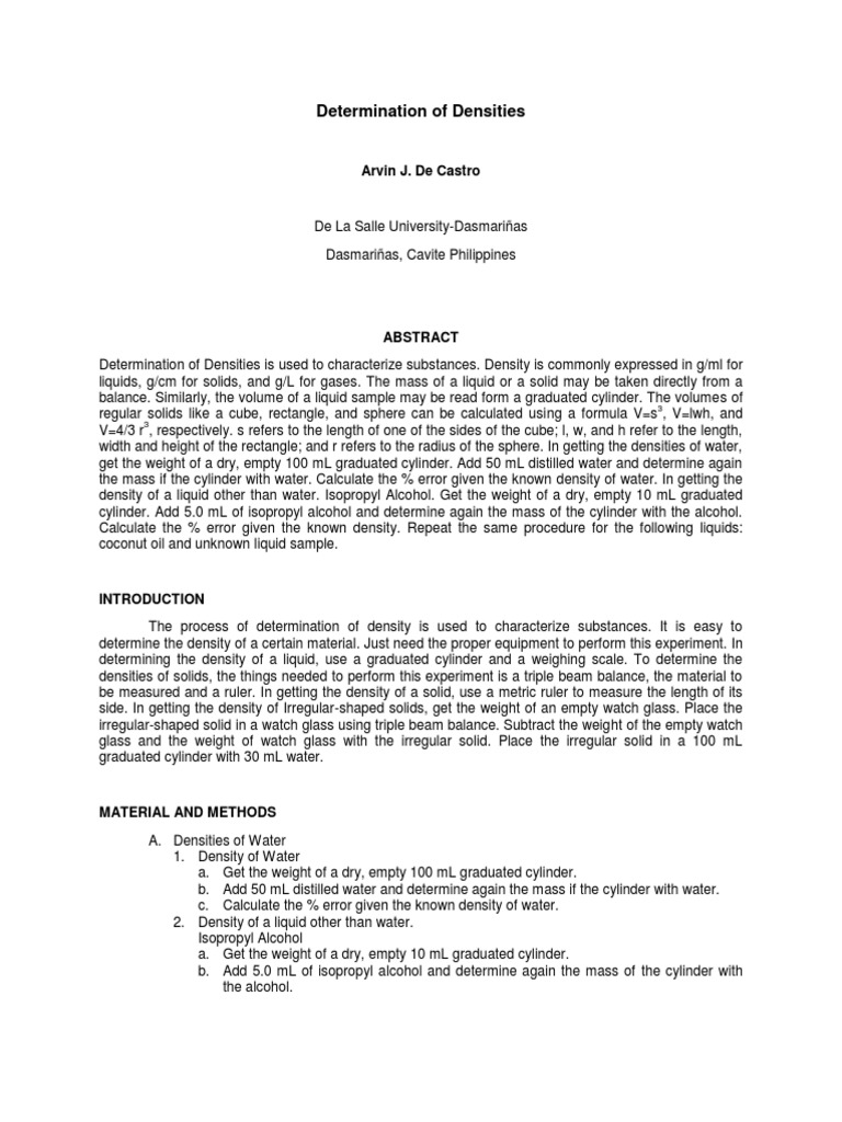 Density experiment essay picture