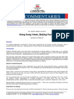 Rsis Commentaries: Hong Kong Votes, Beijing Fumes