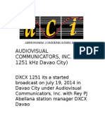 Audiovisual Communicators, Inc. (DXCX 1251 KHZ Davao) Start Broadcast