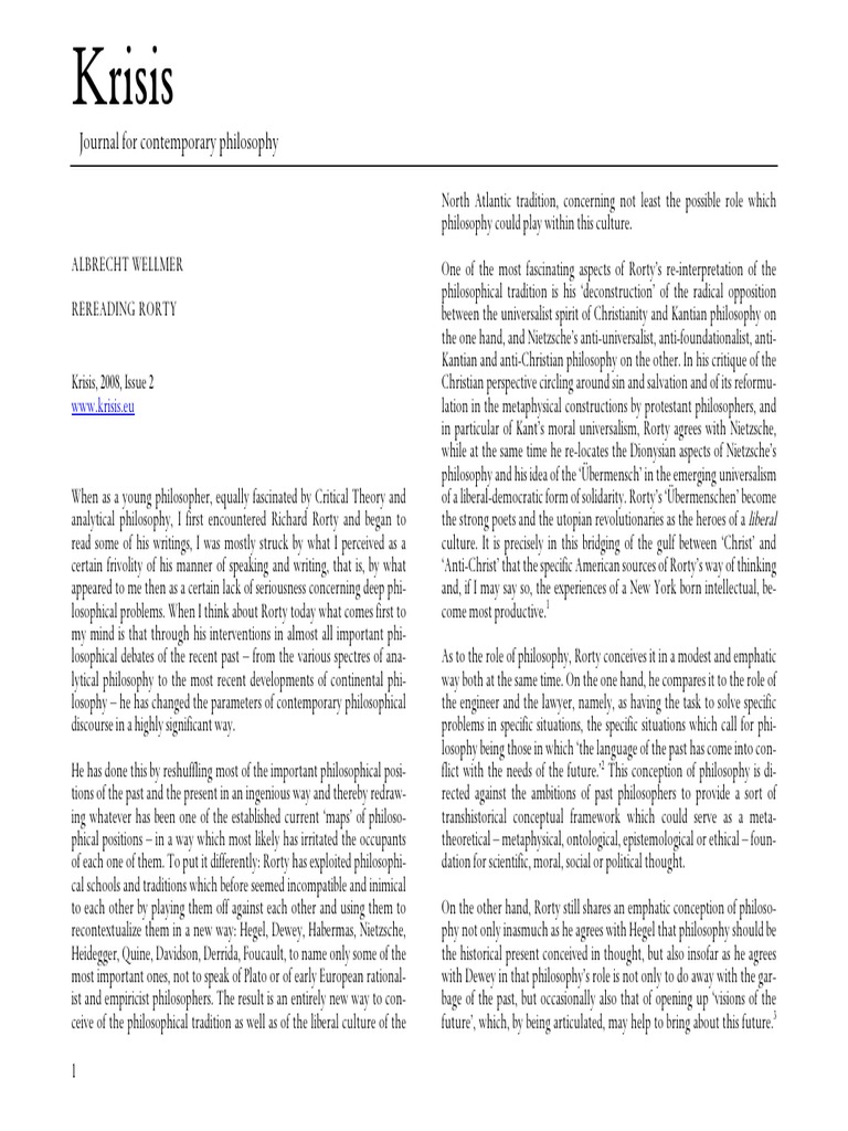 Krisis Journal For Contemporary Philosophy PDF Richard Rorty Reason