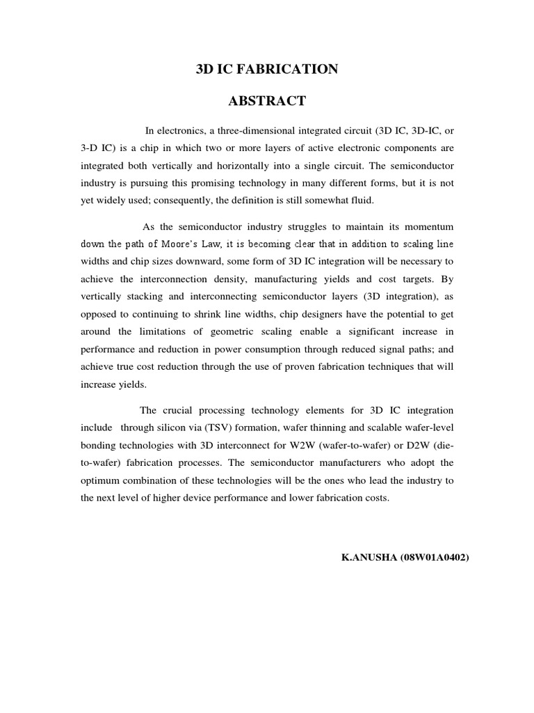 3D Ic Fabrication: K.ANUSHA (08W01A0402) | PDF