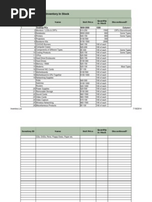 Inventory Sheet