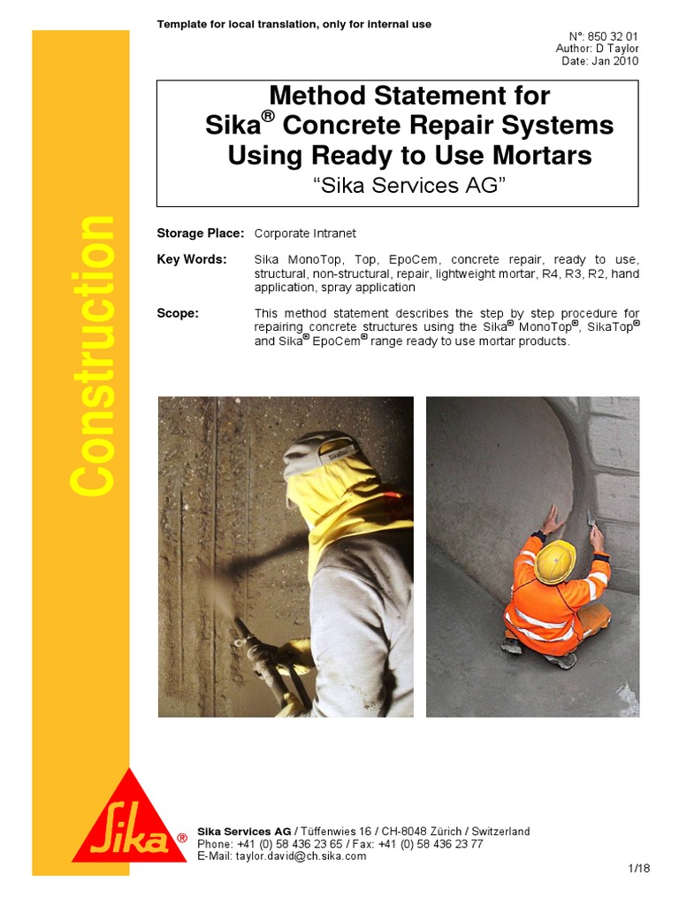 Method Statement For Sika Concrete Repair Systems Using Ready To Use ...