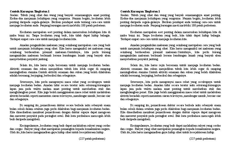 Contoh Karangan Tingkatan 1 Pdf