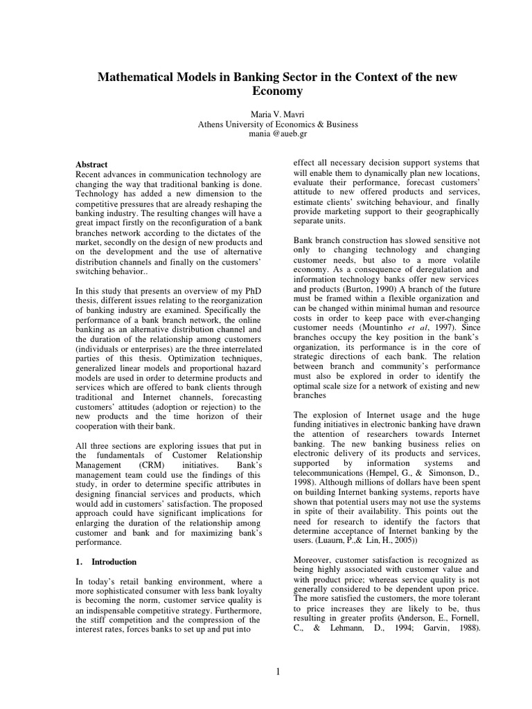 Mathematical Models in Banking Optimization | PDF | Profit (Accounting ...