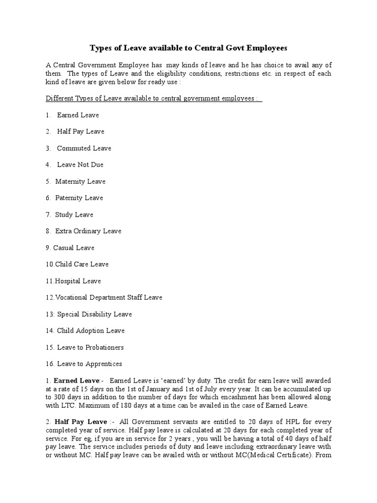 Leave Rules of Central Govt Employees Parental Leave Labour