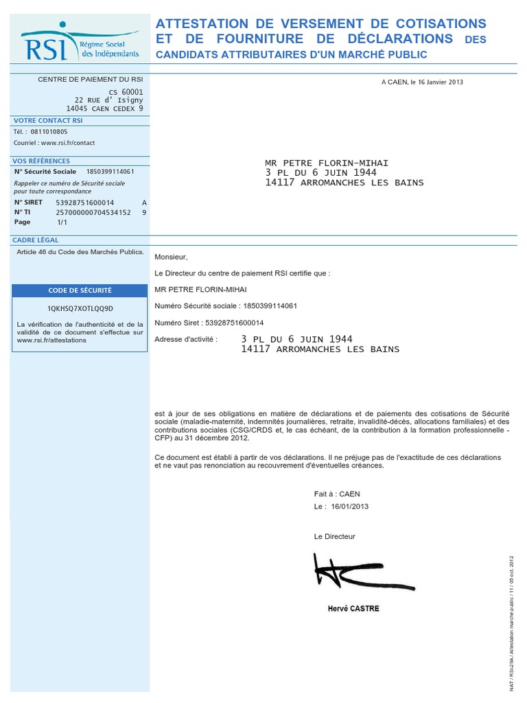 Attestation De Marche Public 16 01 2013