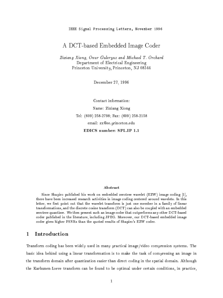 DCT-Based Embedded Image Coder | PDF | Data Compression | Algorithms