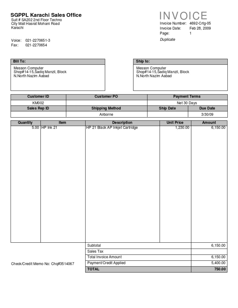 Invoice: SGPPL Karachi Sales Office | PDF