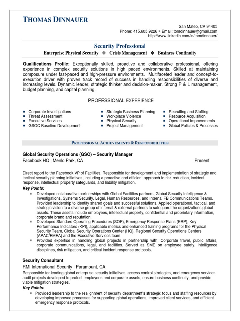 Security Operations Manager Resume | PDF | Business Continuity ...