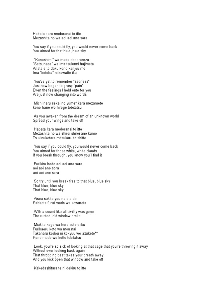Blue Bird Lyrics PDF