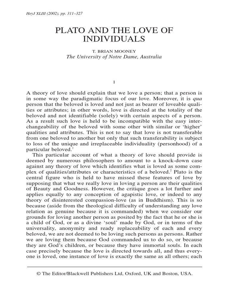 Plato and the Love of Individual Symposium (Plato) Plato