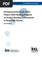 An Experimental Study of The Project CRISS Reading Program On Grade 9 Reading Achievement in Rural High Schools