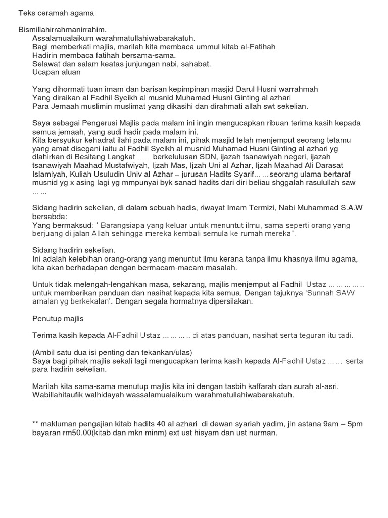 Teks Ceramah Agama Pdf