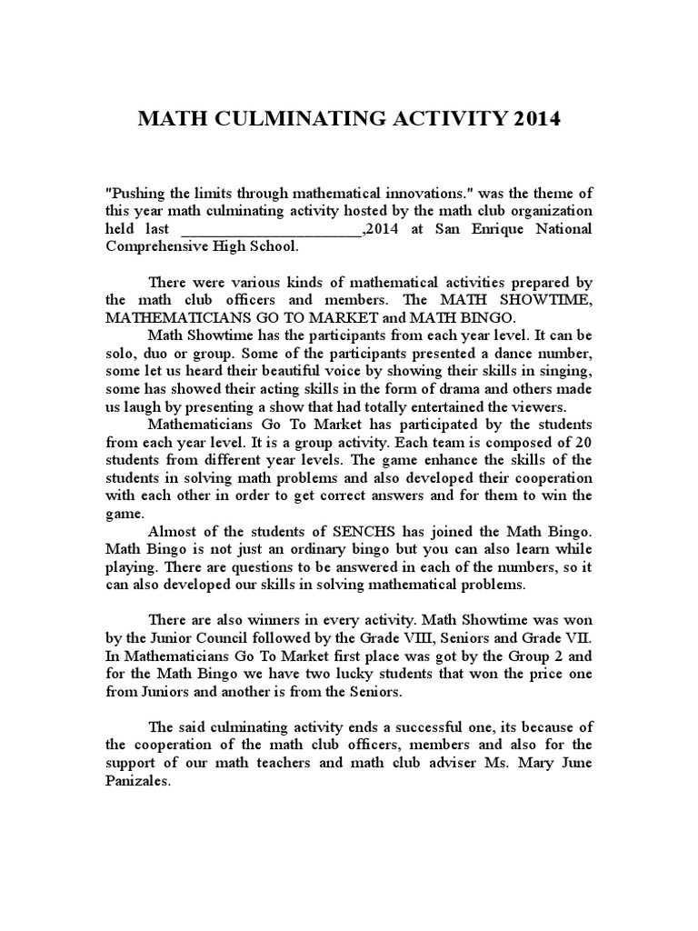 2014 Math Culminating Activity Highlights | PDF
