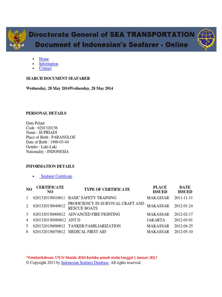 Home Information Contact: Search Document Seafarer Wednesday, 28 May ...
