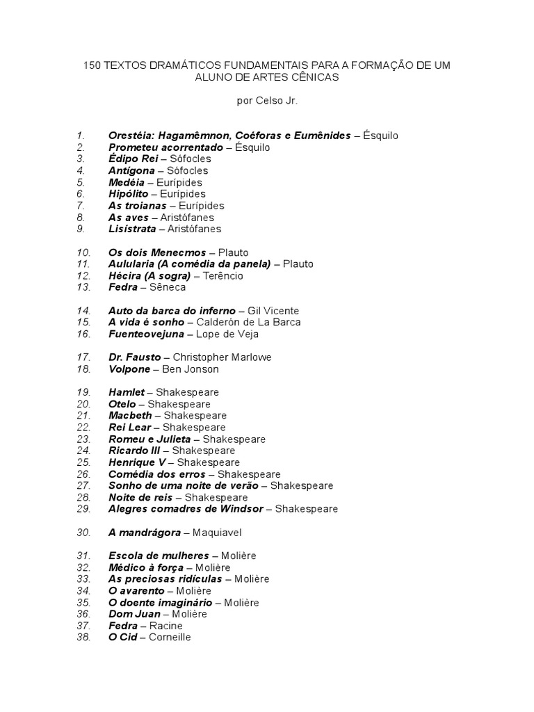 Textos Dramáticos de 150 Palavras | PDF | Molière | William Shakespeare