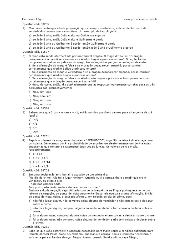 Questões de Raciocínio Lógico | PDF | Lógica | Triângulo