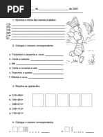 Aval Matemática 1º bimestre 3º ano