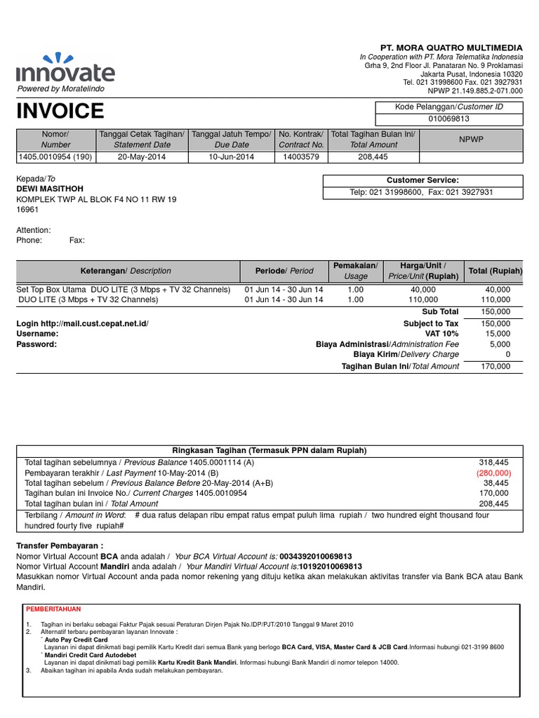 Contoh Invoice Pembayaran Tagihan | PDF