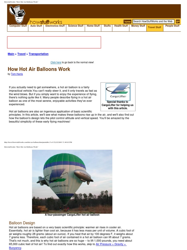 How Hot Air Balloons Work PDF Buoyancy Atmosphere Of Earth
