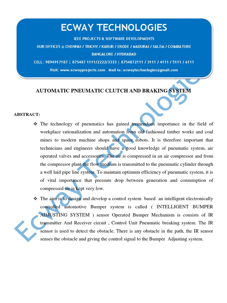Automatic Pneumatic Clutch and Braking System Download Free PDF