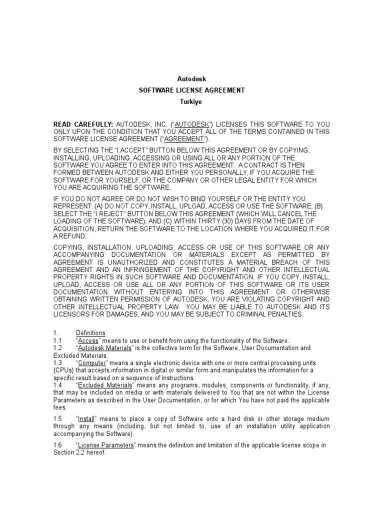 Autodesk Software License Agreement Turkiye | PDF