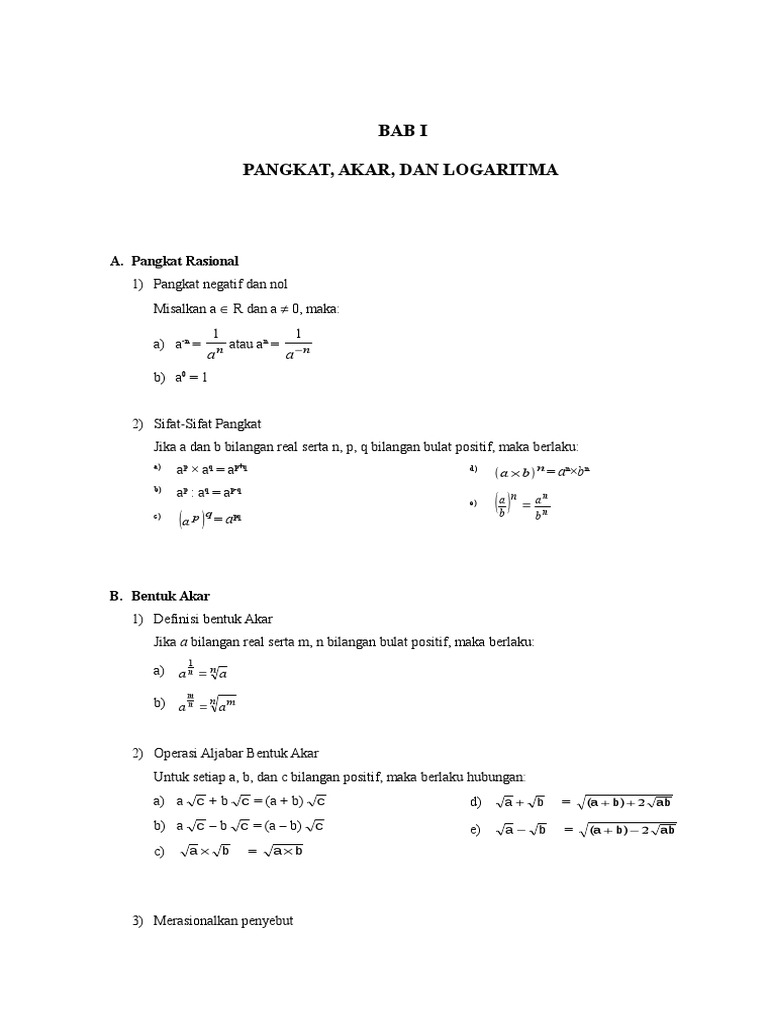 Pangkat Bentuk Akar Dan Logaritma