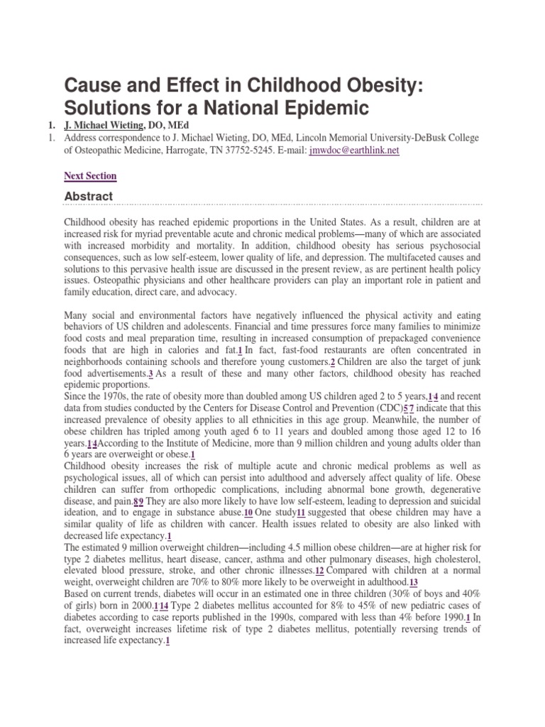 Childhood Obesity: Causes and Solutions | PDF | Childhood Obesity | Obesity