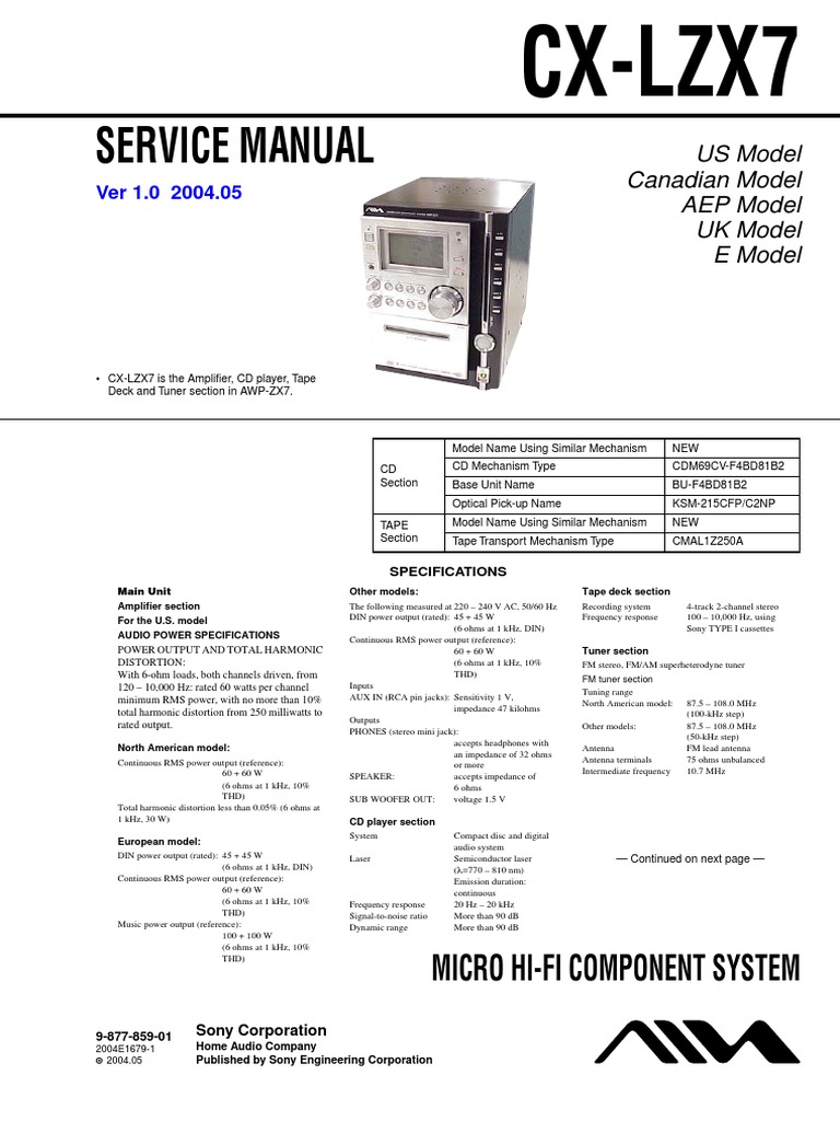 Service Manual: Cx-Lzx7 | PDF | Frequency Modulation | Distortion