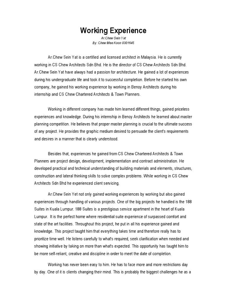Working Experience | PDF | Architect | Cognitive Science