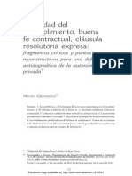 Gravedad Del Incumplimiento, Buena Fe Contractual, Cláusula Resolutoria Expresa