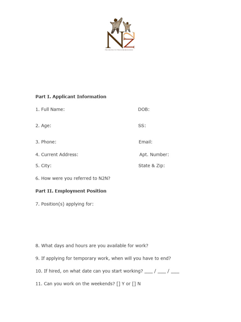 N2N Employment Application | PDF | Crimes | Crime & Violence