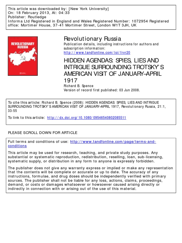 Trotsky in New York Intrigue PDF PDF Leon Trotsky Espionage