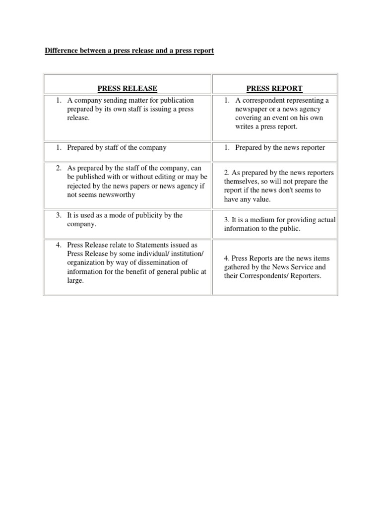 Difference Between A Press Release and A Press Report Press Release