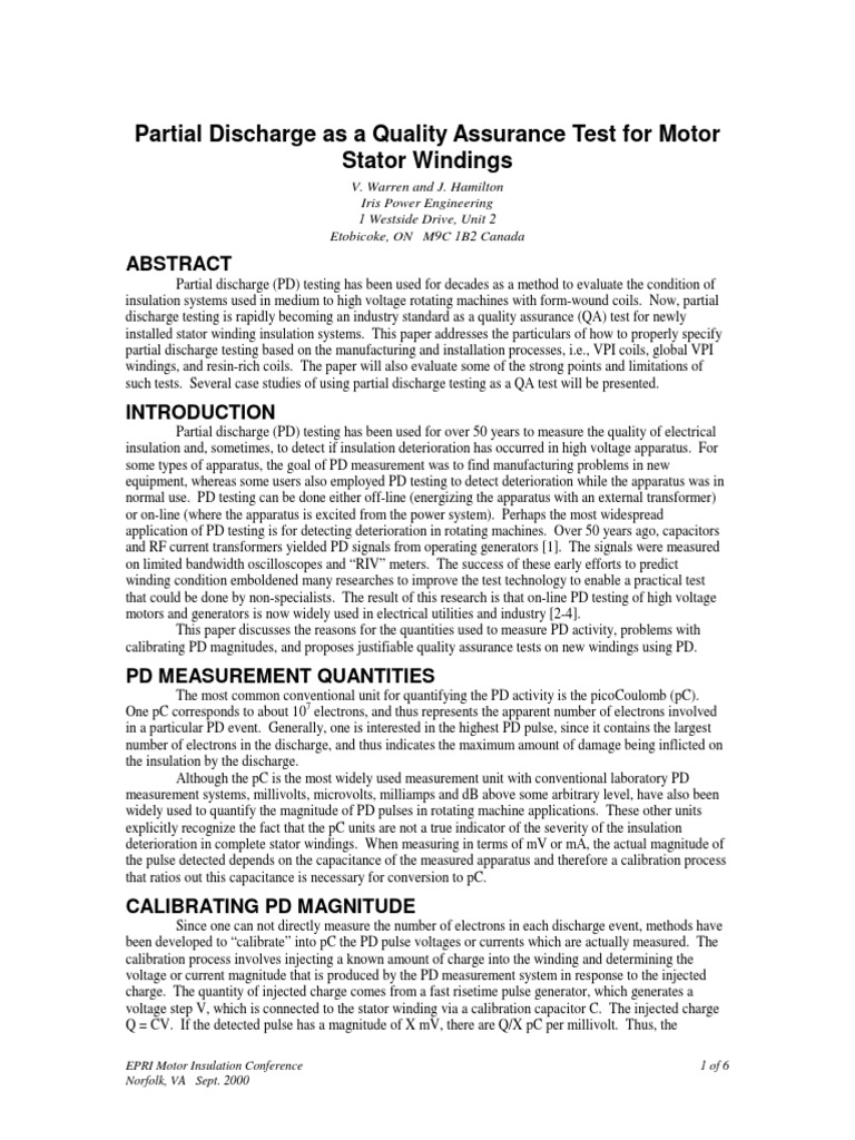 Partial Discharge As A Quality Assurance Test For Motor Stator Windings ...