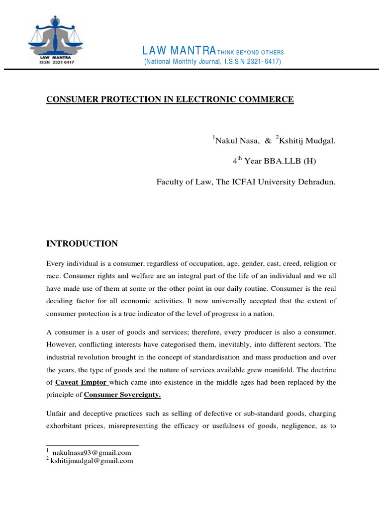Consumer Protection in E-Commerce | PDF | E Commerce | Online Shopping