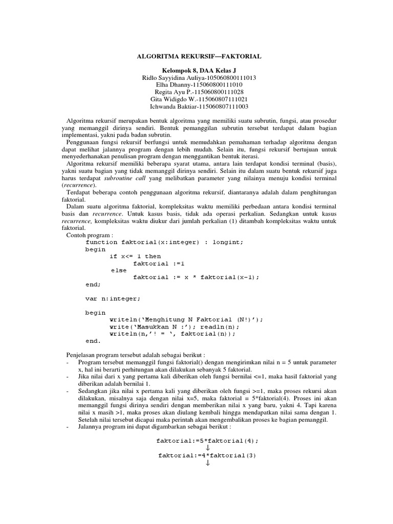 Algoritma Rekursif untuk Faktorial | PDF