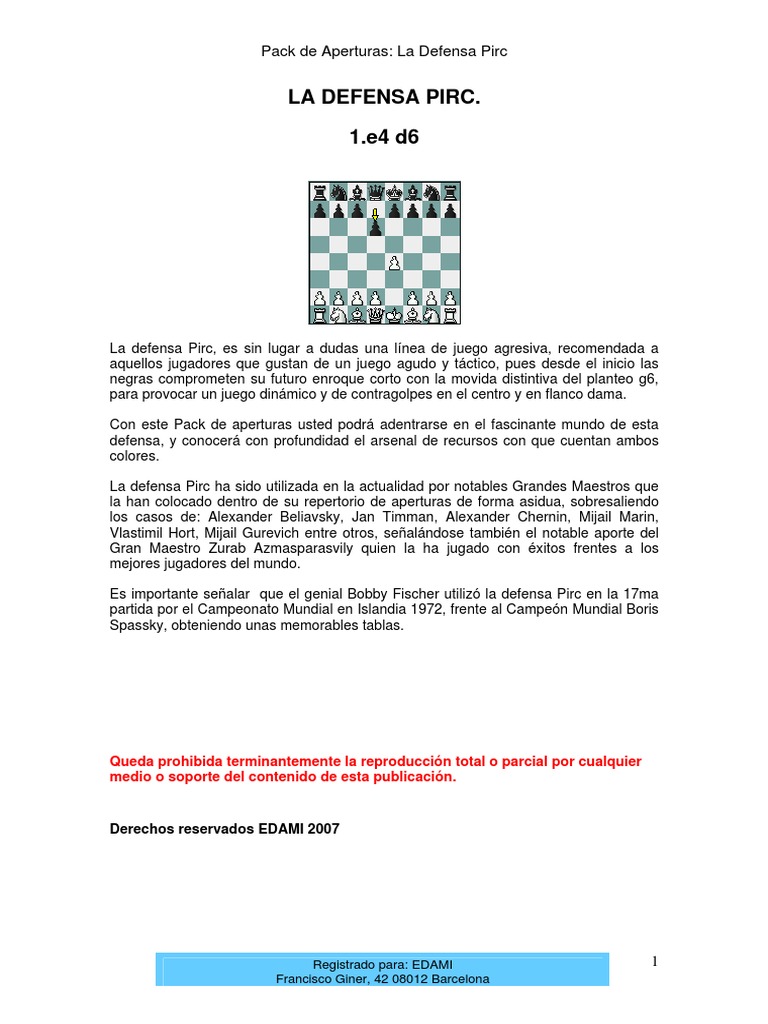 Ejemplopack Pirc | PDF | Aperturas de ajedrez | Teoría de juego