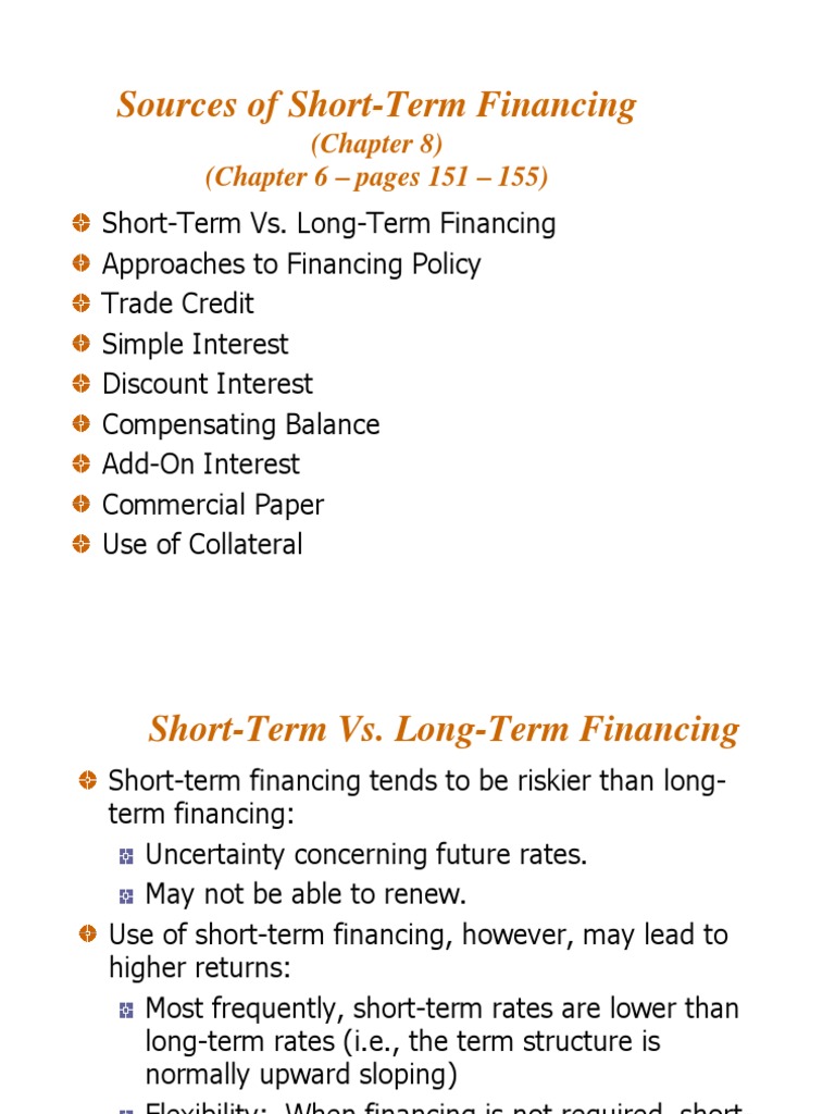 Sources of ShortTerm Financing (Chapter 8) (Chapter 6 Pages 151