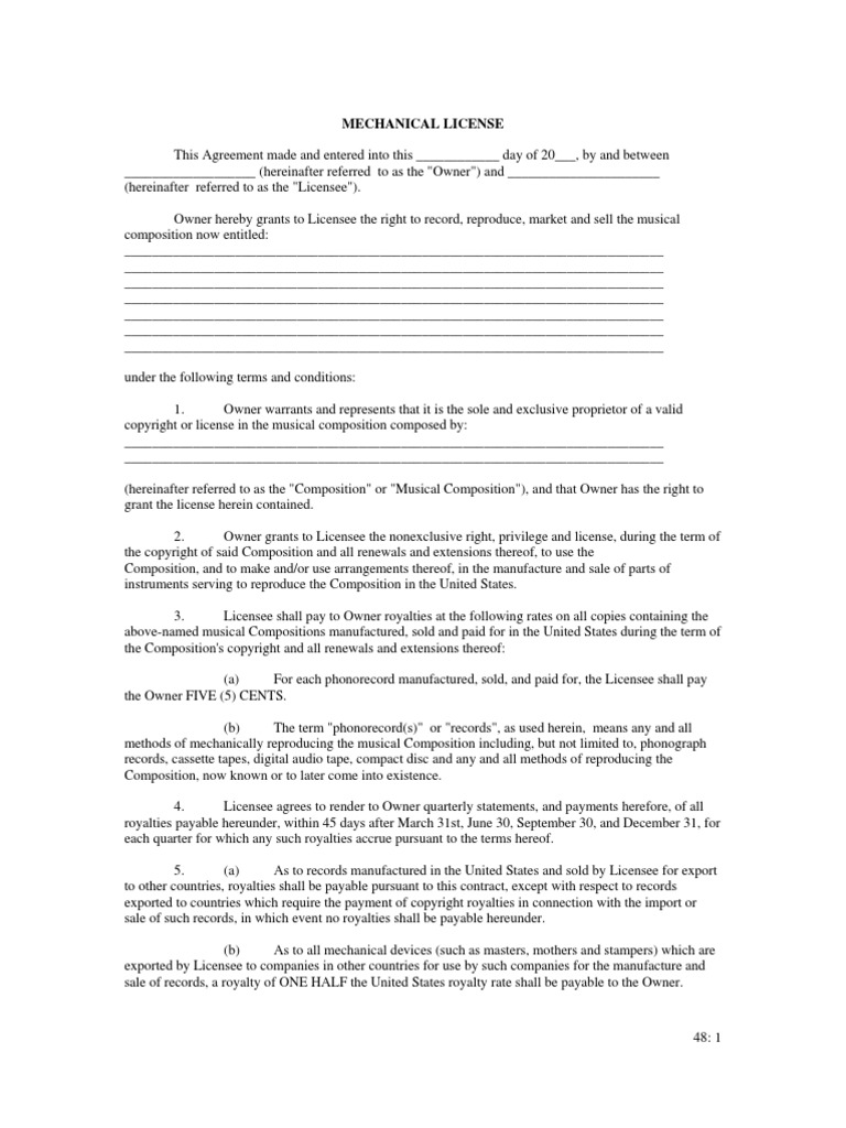 Mechanical License I PDF License Royalty Payment