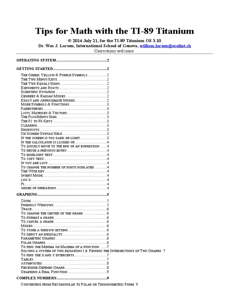 Tips for Beginners for the TI 89 Calculator Summation Matrix