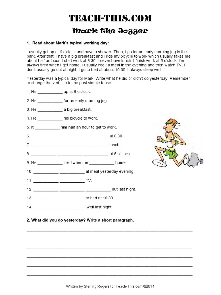Simple Past Tense Recount Text Mark the Jogger Exercise