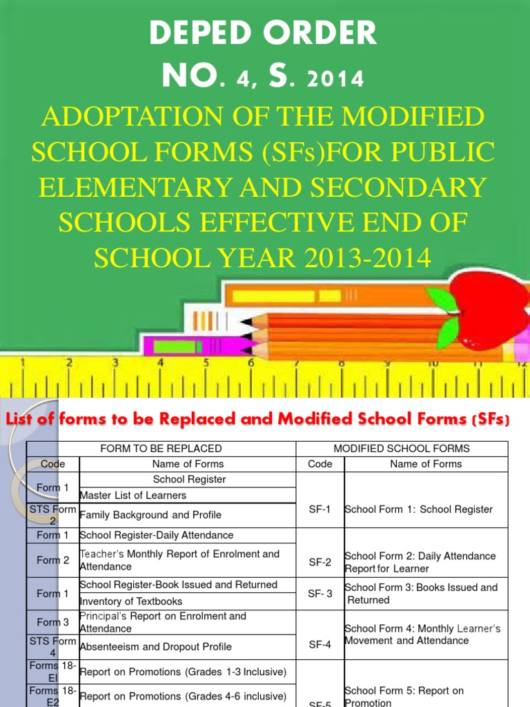DepEd Order No. 4, S. 2014: School Forms | PDF | Secondary School ...