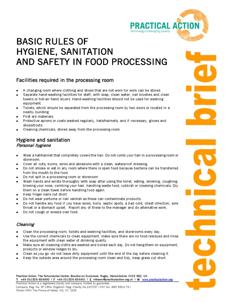 Basic Rules of Hygiene, Sanitation and Safety in Food Processing | PDF ...