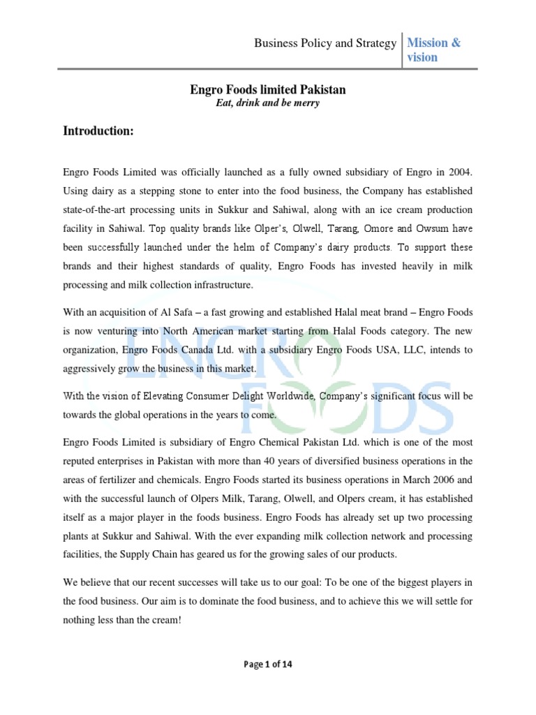 Engro Vision Mission Strategic Management Goal