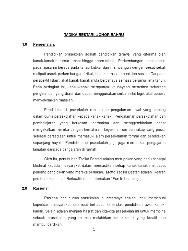 Kertas Kerja Tadika Bestari Pdf
